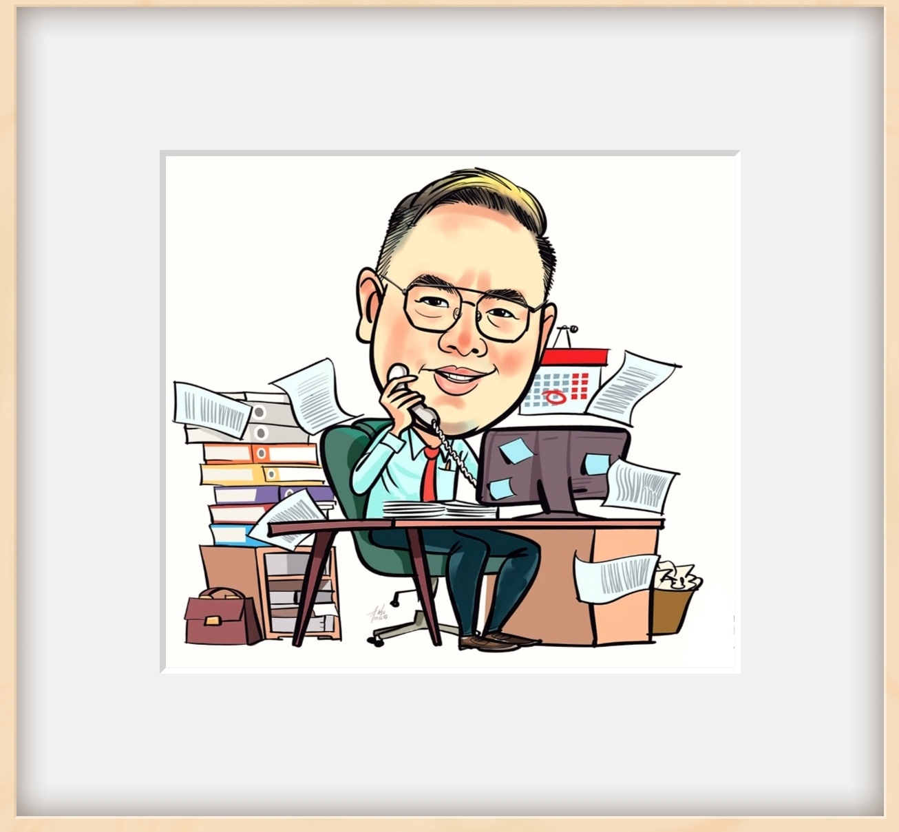 Busy Office Desk Cartoon Art